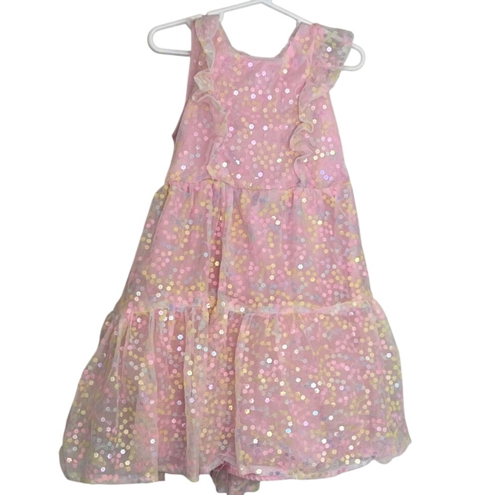 Kensie Girl Pink Tulle Sequin Floral Tiered Ruffle Party Dress Kids Size 6
